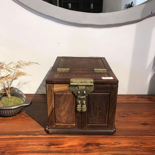 大红酸枝雙鳯朝阳首饰盒饰品收纳盒结婚嫁妆梳妆盒复古实木镜箱