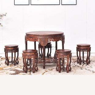红木家具大红酸枝98cm五子登科六件套仿古休闲桌 木圆桌交趾黄檀