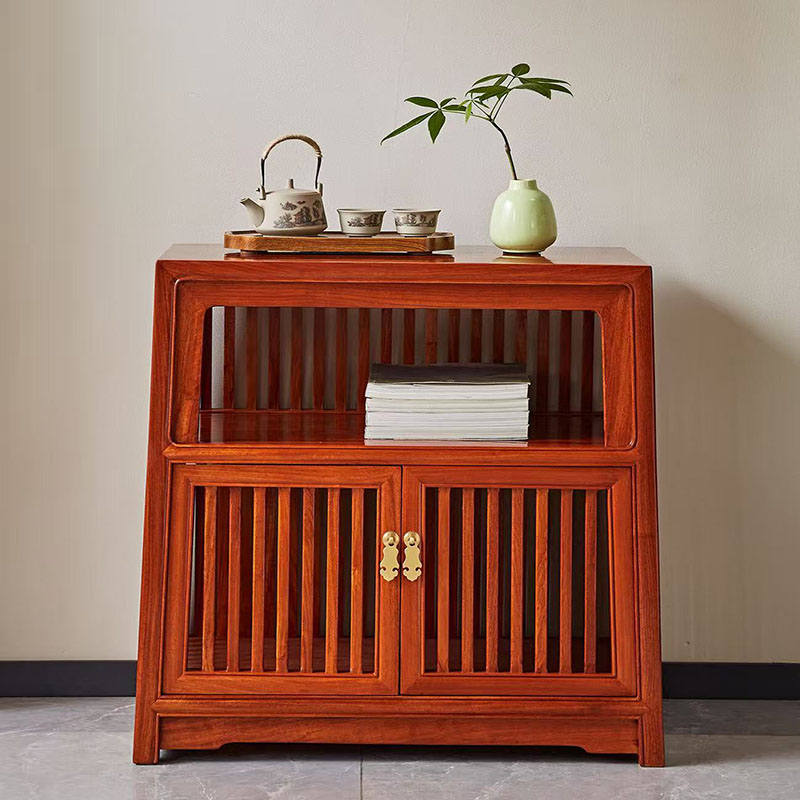 缅甸花梨梳条茶水柜收纳置物架简约新中式客厅办公室茶几红木家具