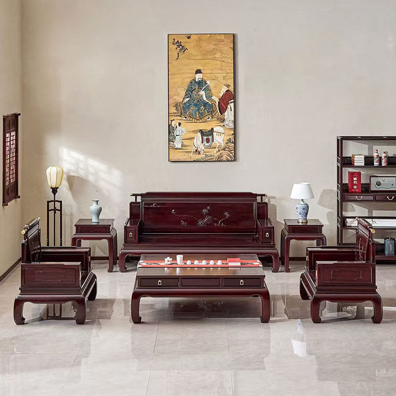 赞比亚紫檀荷花沙发六件套新中式经济型客厅实木沙发组合红木家具,住宅家具,红木沙发,淘宝优惠券,粉丝福利购,淘宝优惠卷