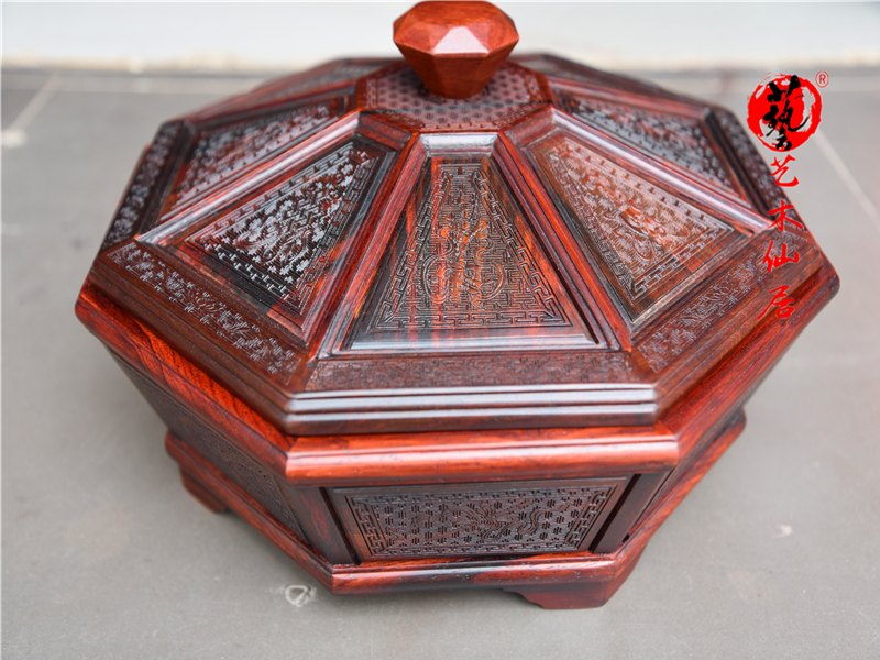 红木知食果盘客厅带盖水果盒红木工艺品瓜子零食大红酸枝干果盘