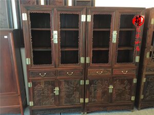 红木书柜交趾黄檀书房家具大红酸枝清式书柜山水植物书架红木家具