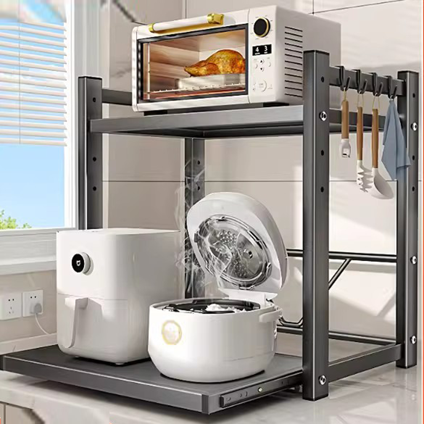 厨房微波炉置物架多功能放电饭煲烤箱专用台面电器抽拉式收纳架子,厨房/烹饪用具,微波炉置物架,淘宝优惠券,粉丝福利购,淘宝优惠卷