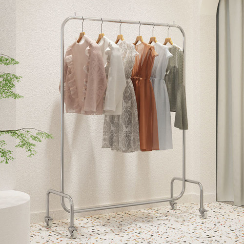 ins不锈钢服装店展示架女装货架衣服架子落地移动挂衣杆陈列道具 - 封面