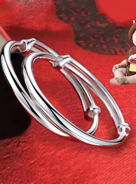 S999宝宝银手镯男女孩光面实心镀银镯子婴儿童脚镯满月百日周岁礼