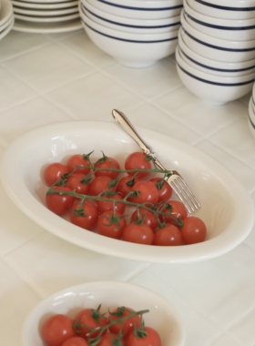德士敦Tuxton奶白色陶瓷椭圆碗水果碗