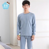 低领圆领秋衣套装 成人青少年大童秋冬提花拉绒男套薄型保暖贴身