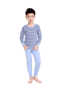 萱泽儿童彩条低领内衣青少年秋冬