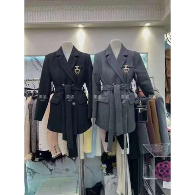 十三行中长款女秋冬毛呢大衣外套重工加厚西装连衣裙