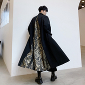 复古英伦巴洛特长款 风衣男宽松帅气过膝外套春秋个性 拼接潮牌大衣