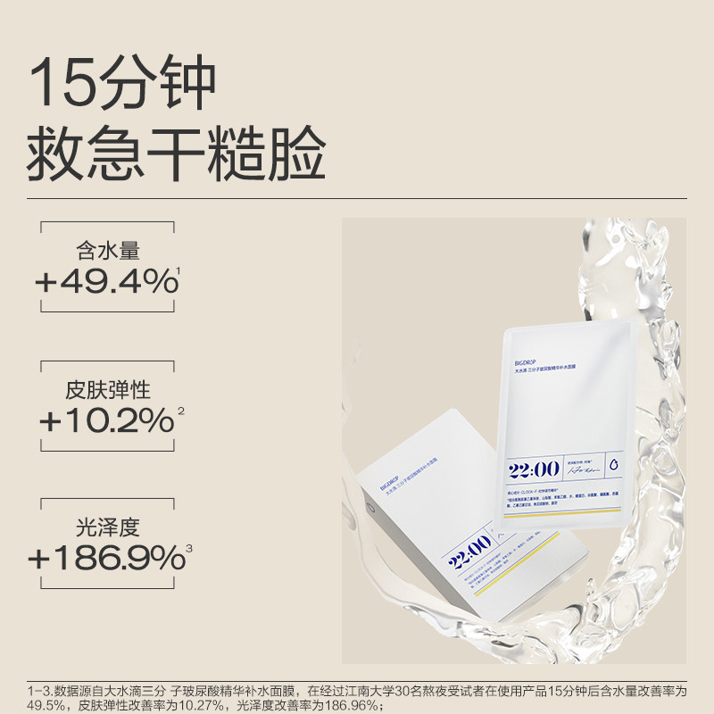 大水滴三分子玻尿酸精华补水面膜22点熬夜护肤补水保湿