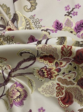 样板间轻奢花卉窗帘布艺及酒店配套沙发抱枕靠包以及奢华装饰布