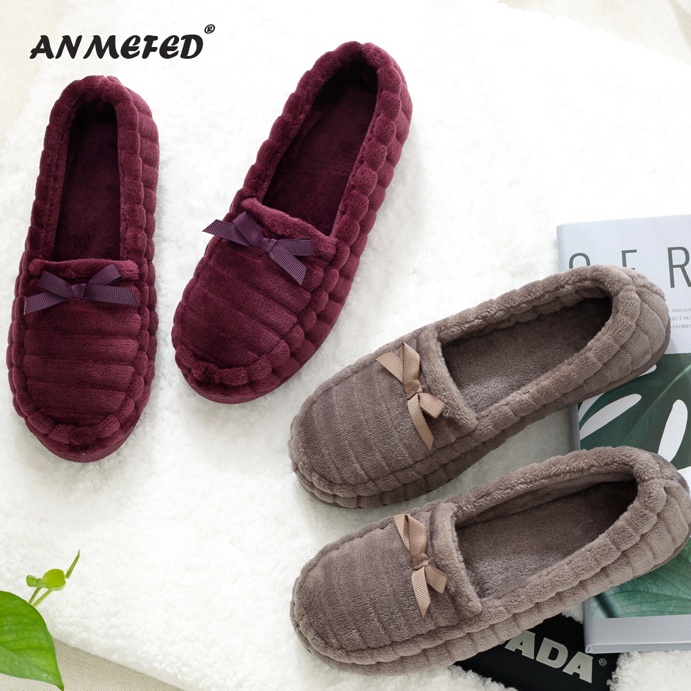 出口秋冬法兰绒加厚底包后跟棉豆豆鞋月子妈妈暖气室内保暖棉拖鞋