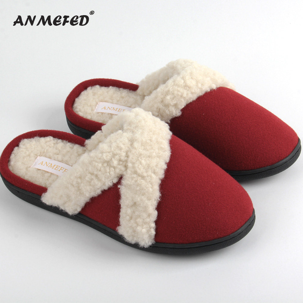 出口外单女士厚实呢毛绒底保暖居家防滑秋冬室内时尚办公客棉拖鞋