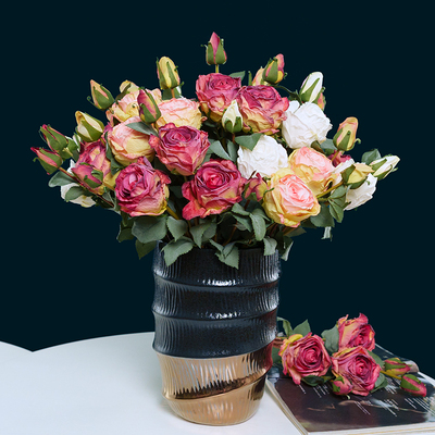 高档仿干花玫瑰花假花仿真花摆设客厅摆件绢花塑料花束装饰花卉