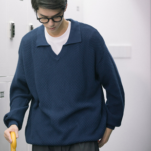 Fudge风毛衣男女 翻领V字领粗珠地内搭套头保暖针织衫 DAKYAM 达人