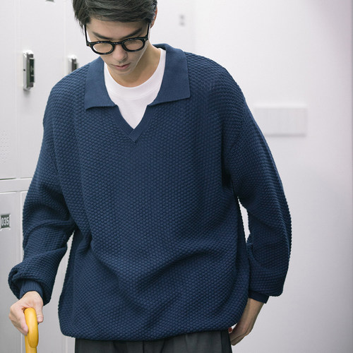 dakyam达人v字领珠地套头毛衣