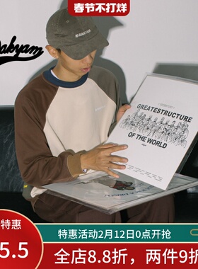 DAKYAM(达人)Multicolor Hoodies插肩拼色长袖毛线圈圆领纯棉卫衣