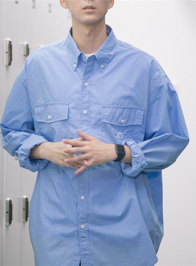 DAKYAM(达人) 落肩宽松Cityboy格子日常通勤日系潮牌长袖衬衫男士