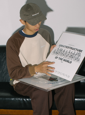 DAKYAM(达人)Multicolor Hoodies插肩拼色长袖毛线圈圆领纯棉卫衣