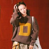 达人 Knit DAKYAM Sweater秋冬复古编织文字开筒毛衣套头针织衫