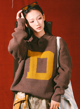 DAKYAM(达人)D-Knit Sweater秋冬复古编织文字开筒毛衣套头针织衫
