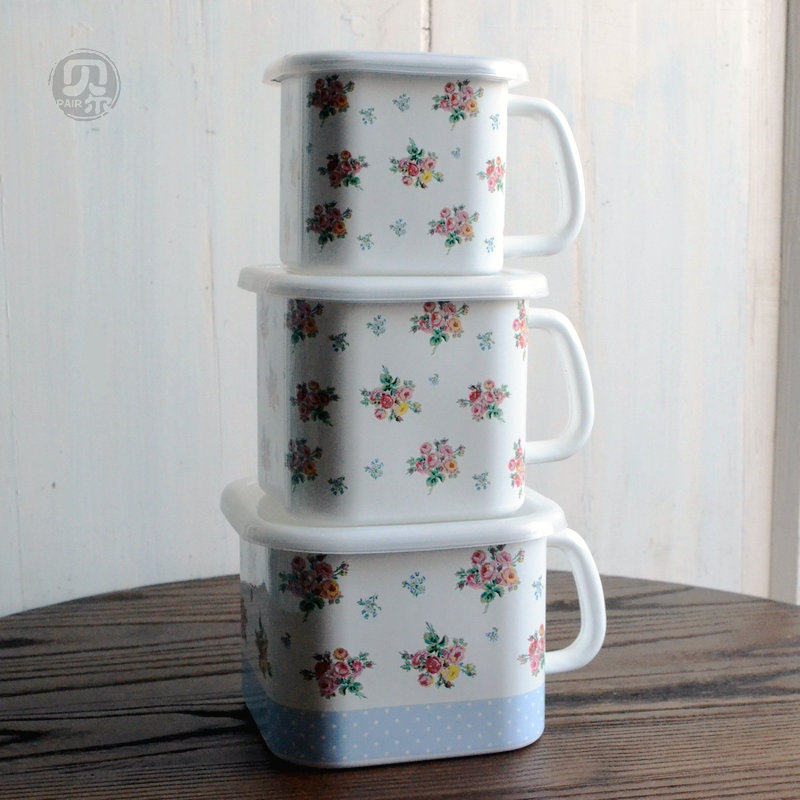 一米搪瓷、微瑕疵复古碎花玫瑰珐琅方杯储物保鲜密封杯泡面味增罐,餐饮具,随手杯,淘宝优惠券,粉丝福利购,淘宝优惠卷