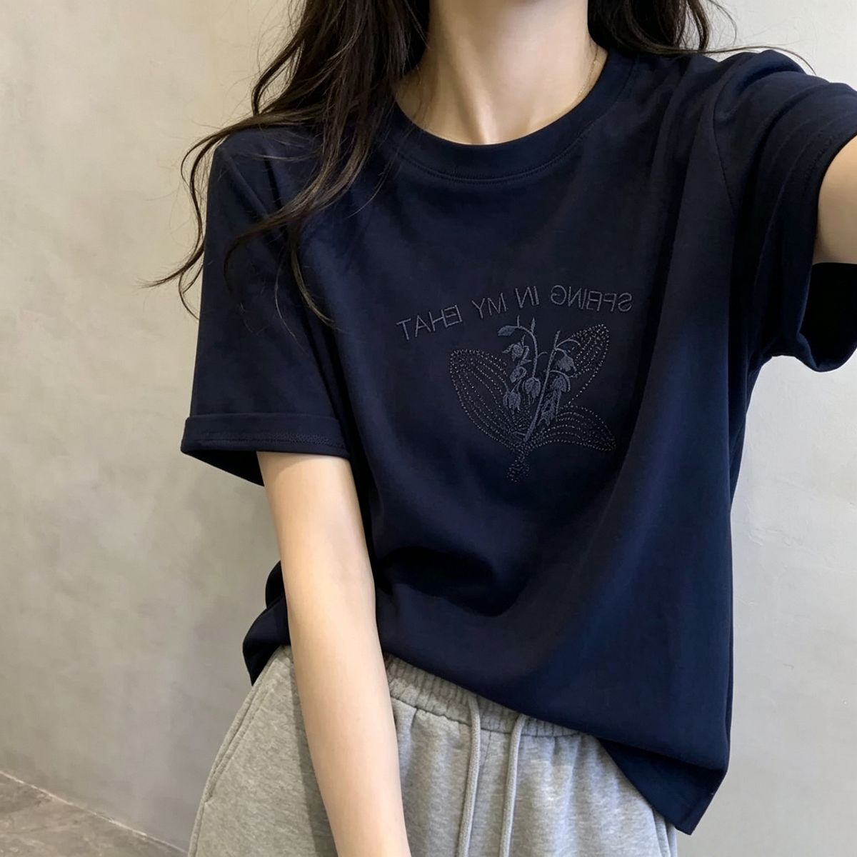 夏季韩系刺绣宽松显瘦短袖T恤女