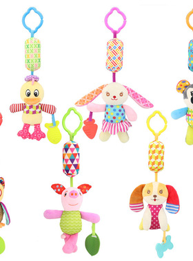 earthmama婴儿小猪小狗床挂宝宝车拉铃床铃益智玩具风铃车挂件