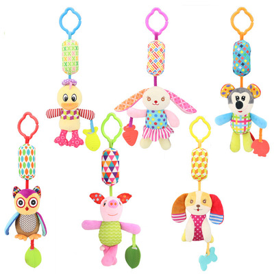 earthmama婴儿小猪小狗床挂宝宝车拉铃床铃益智玩具风铃车挂件