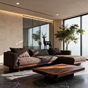 2026宋式美学黑胡桃木白蜡木沙发设计师同款大堂大厅会所酒店家具