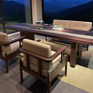 宋氏美学禅意实木茶桌椅组合阳台泡茶桌阳台黑胡桃木茶台茶水桌