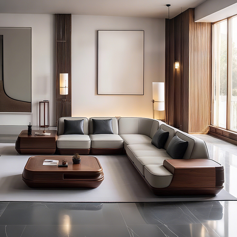 宋式2025禅意白蜡木沙发茶几组合高端定制北美黑胡桃木客厅家具