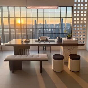 宋氏美学禅意白蜡木茶桌椅组合休闲阳台泡茶桌黑胡桃木茶台茶水桌