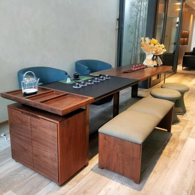 新中式茶桌椅组合家用客厅黑胡桃木茶台现代简约休闲茶室喝茶泡茶