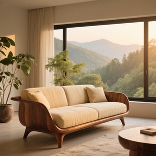 北美禅意白蜡木沙发茶几组合高端宋式 美学北美黑胡桃木客厅家具