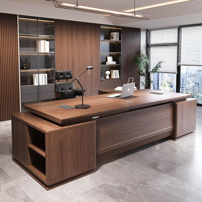 定制白蜡木实木轻奢北美黑胡桃木宋式美学高端总裁桌大班台办公桌