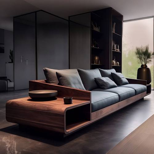 2025新款禅意白蜡木沙发茶几宋式美学高端北美黑胡桃木客厅家具