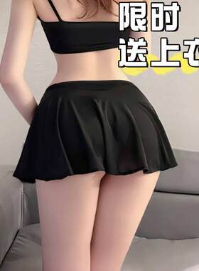 冰丝超短裙百褶裙无内衬性感透纯欲心机裙包臀轻透短裤裙夏