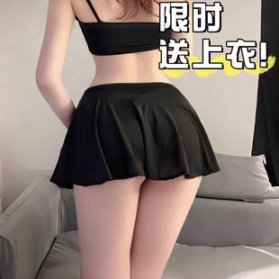 冰丝超短裙百褶裙无内衬性感透纯欲心机裙包臀轻透短裤裙夏