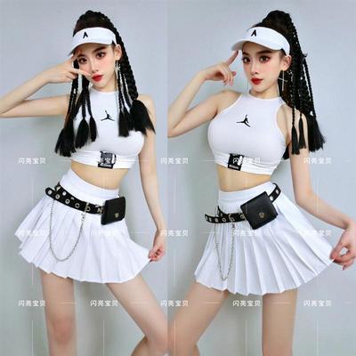 ds演出服性感夜店女潮酒吧gogo运动风啦啦队白色百褶短裙舞台服装