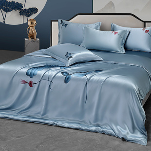 枕水人家25姆米加厚床单 桑蚕丝床上用品婚庆重磅被套真丝四件套