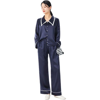 枕水人家女士真丝双层领睡衣套装