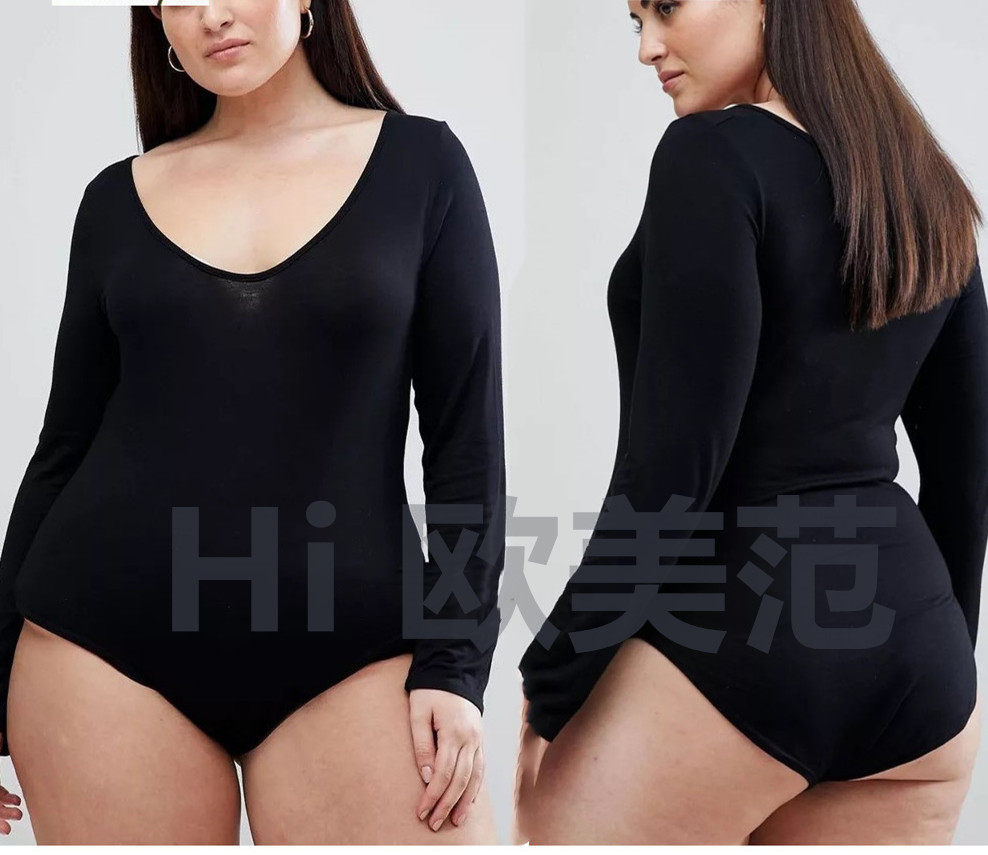 秋衣大码长袖t恤女胖mm加肥加大肥婆暗扣连身连体上衣打底衫200斤