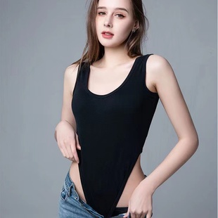 美式 性感紧身弹力连体吊带背心女高叉露腰打底连体衣辣妹外穿上衣