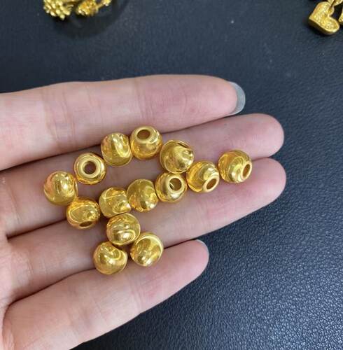 克拉汇足金999黄金小金珠子 猫眼珠光面珠转运珠纯金定制DIY礼物