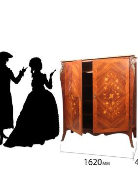 西洋古董家具19世纪法国桃花心木拼花大衣柜