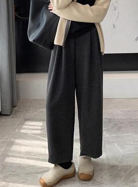 醋酸羊毛呢高级灰色阔腿裤女秋冬软糯直筒裤九分萝卜裤加绒奶奶裤