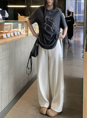 白色阔腿裤女春夏休闲天丝香蕉卫裤宽松弯镰刀裤冰凉垂感直筒裤