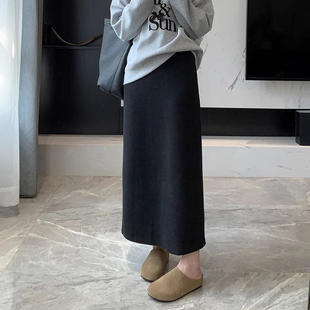 灰色半身裙女2025新款 直筒显瘦a字开叉包臀裙长 醋酸羊毛呢秋冬季